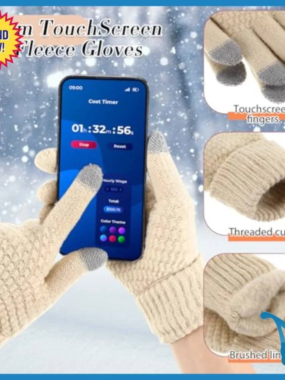 Winter Beanie Scarf Gloves Set Fleece Touch Screen One Size